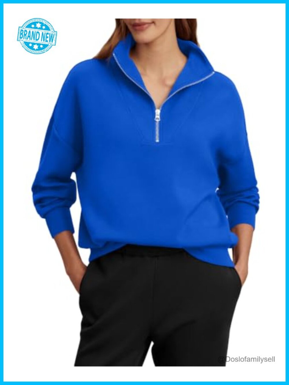 Womens Half Zip Pullover Oversized Sweatshirt Cotton Blend Long Sleeve